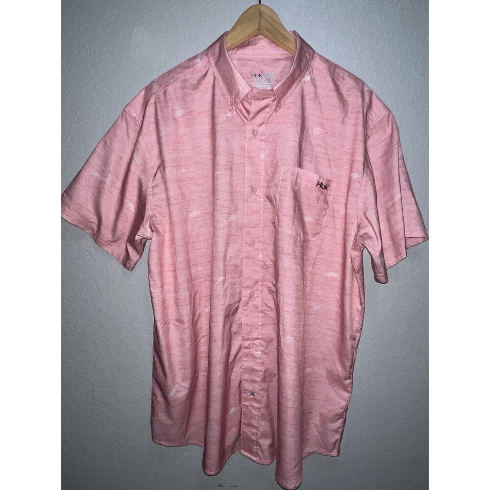 Huk Polo Shirt Mens Extra Large Blue All Over Print Performance Stretch Fishing